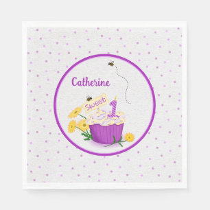 Whimsical Daisy Cupcake 1st Birthday Napkin