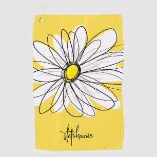 Whimsical Daisy Custom Text and can edit colour Golf Towel