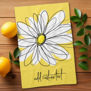 Whimsical Daisy Custom Text and can edit colour Tea Towel
