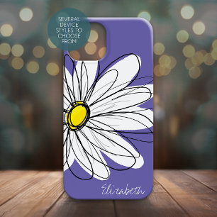 Whimsical Daisy Floral Illustration yellow purple