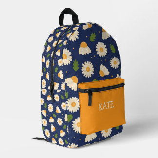 Whimsical Daisy Floral Pattern Personalised Name Printed Backpack