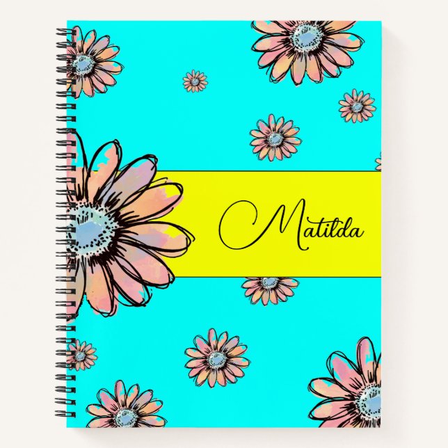Whimsical Daisy flower Custom Text Notebook (Front)