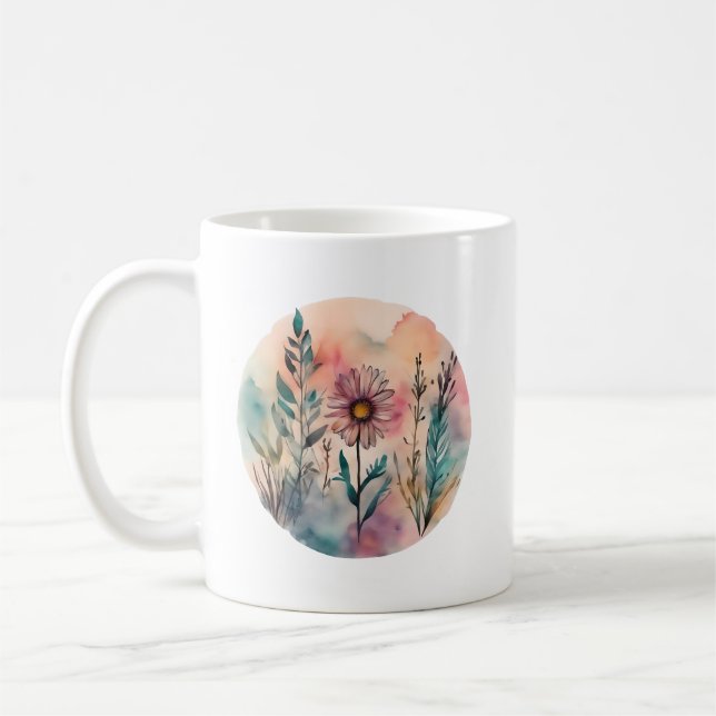 Whimsical Daisy Garden Coffee Mug (Left)