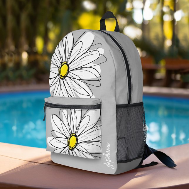 Whimsical Daisy - grey - trendy script name Printed Backpack (Personalized Backpack with  Custom Name)