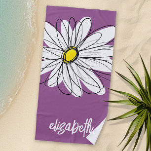 Whimsical Daisy - orchid - trendy script name Beach Towel