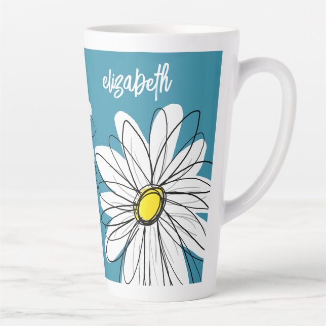 Whimsical Daisy - orchid - trendy script name Latte Mug (Right)