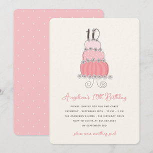 Whimsical Daisy Pink Cake Girl 10th Birthday Party Invitation