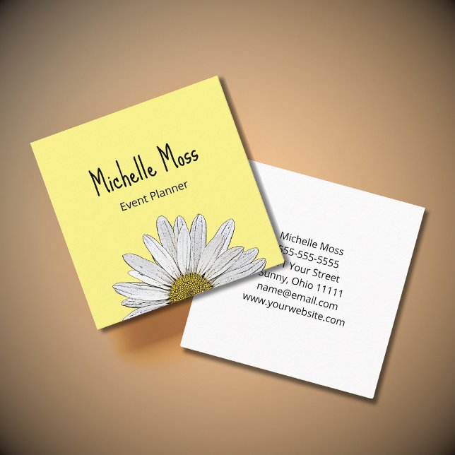Whimsical Daisy Simple Botanical Cute Yellow Square Business Card (Creator Uploaded)