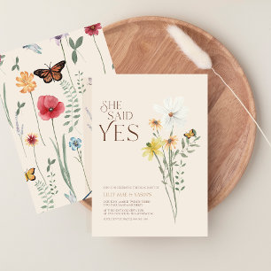 Whimsical Daisy Wildflower She Said Yes Engagement Invitation
