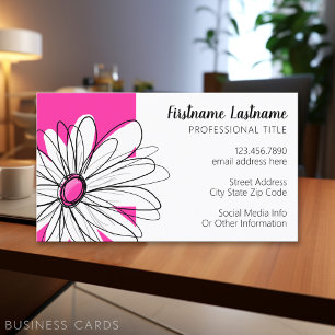 Whimsical Daisy with Modern Script font - hot pink Business Card