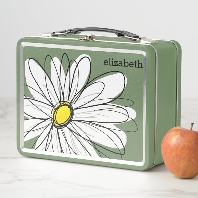 Whimsical Daisy with simple name Metal Lunch Box (In Situ)