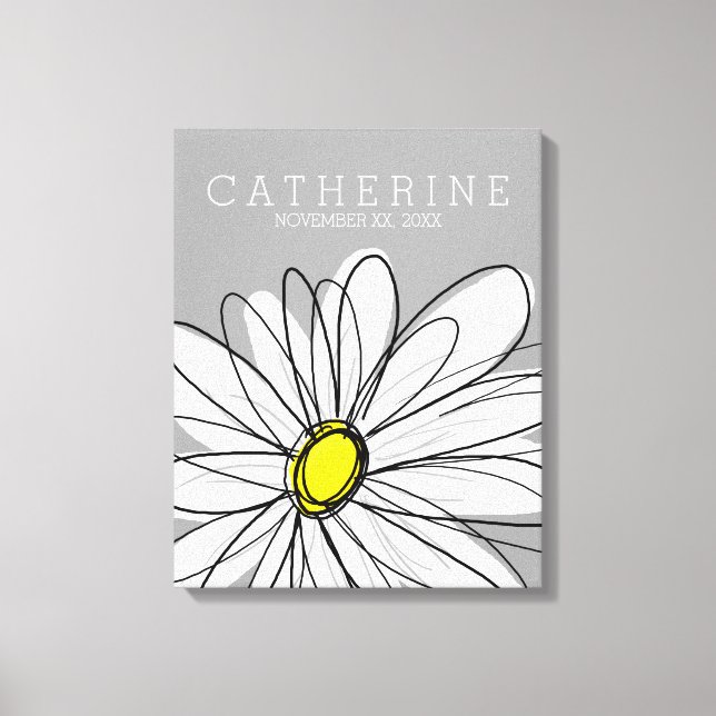 Whimsical Daisy Yellow and Grey Kids Room Canvas Print (Front)