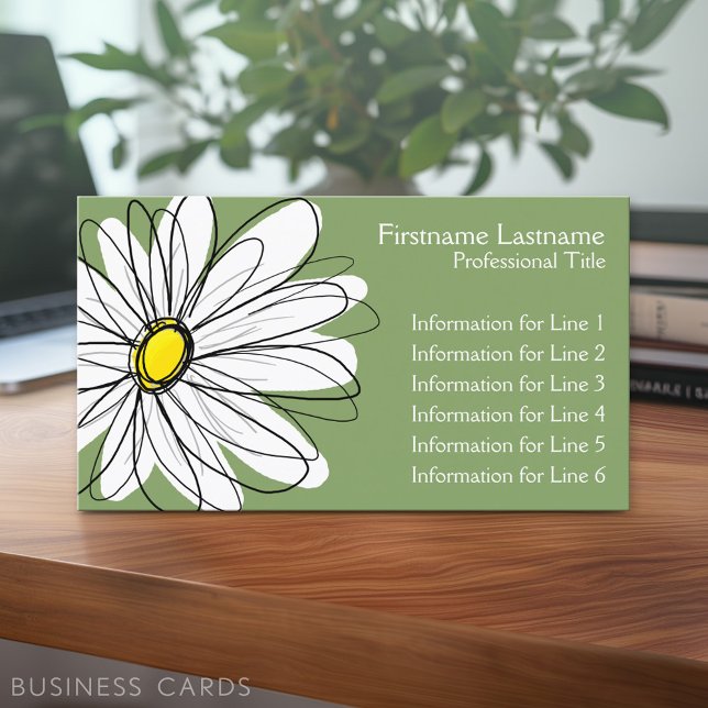 Whimsical Daisy - yellow green Business Card (Custom Business Card - Online Template Plus Low Quantity Printing)