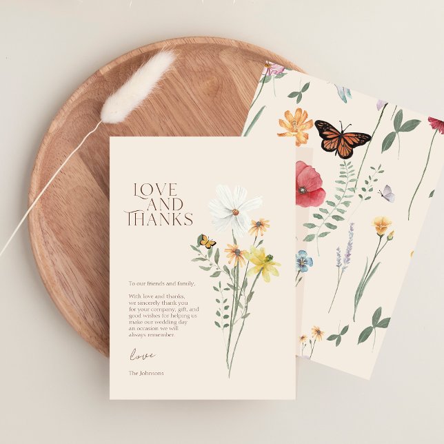 Whimsical Daisy Yellow Wildflower Love And Thanks  Thank You Card (Whimsical Daisy Yellow Wildflower Love And Thanks Thank You Card)