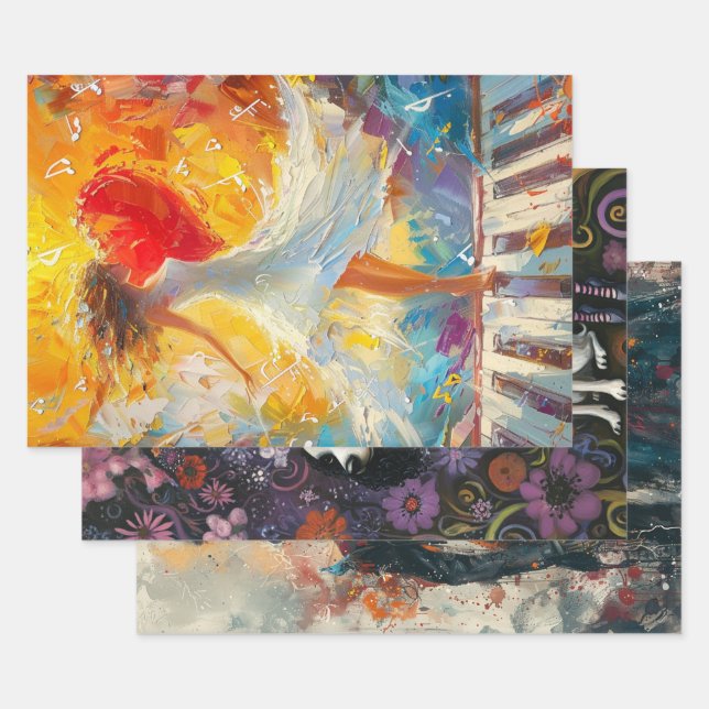 Whimsical Dancer, Skeleton Couple, Whimsical Girl  Wrapping Paper Sheet (Set)