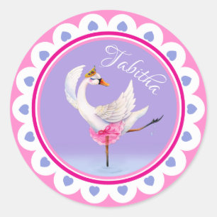 Whimsical dancing ballet swan purple personalised classic round sticker
