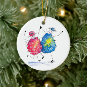 Whimsical Dancing Sheep Ceramic Tree Decoration