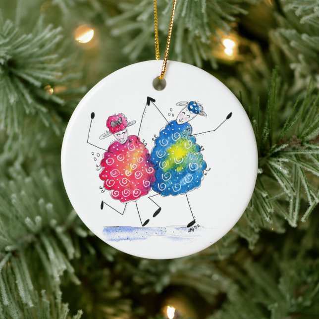 Whimsical Dancing Sheep Ceramic Tree Decoration (Tree)