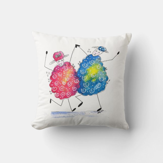 Whimsical Dancing Sheep Cushion (Front)