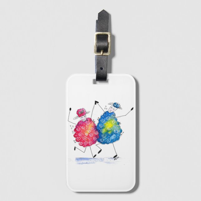 Whimsical Dancing Sheep Luggage Tag (Front Vertical)
