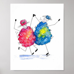 Whimsical Dancing Sheep Poster