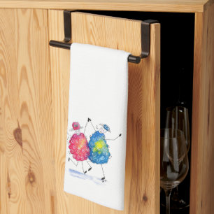 Whimsical Dancing Sheep Tea Towel