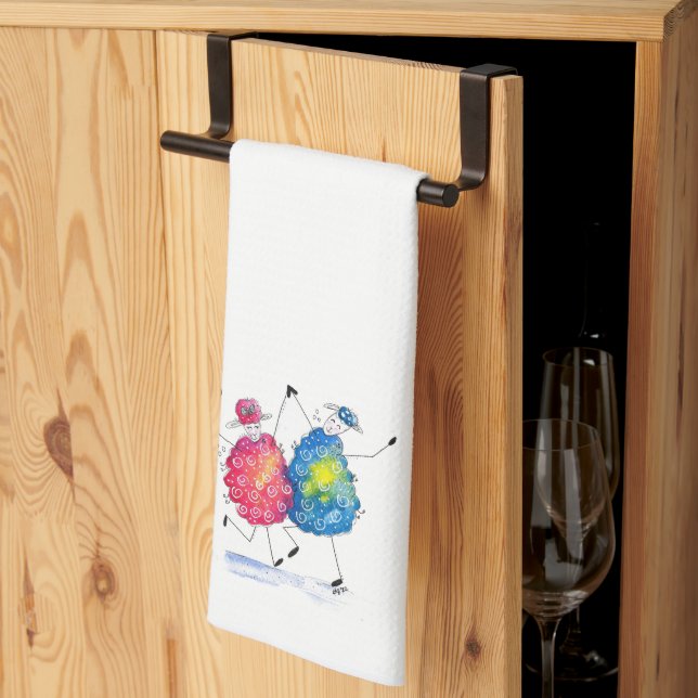 Whimsical Dancing Sheep Tea Towel (Thirds Fold)