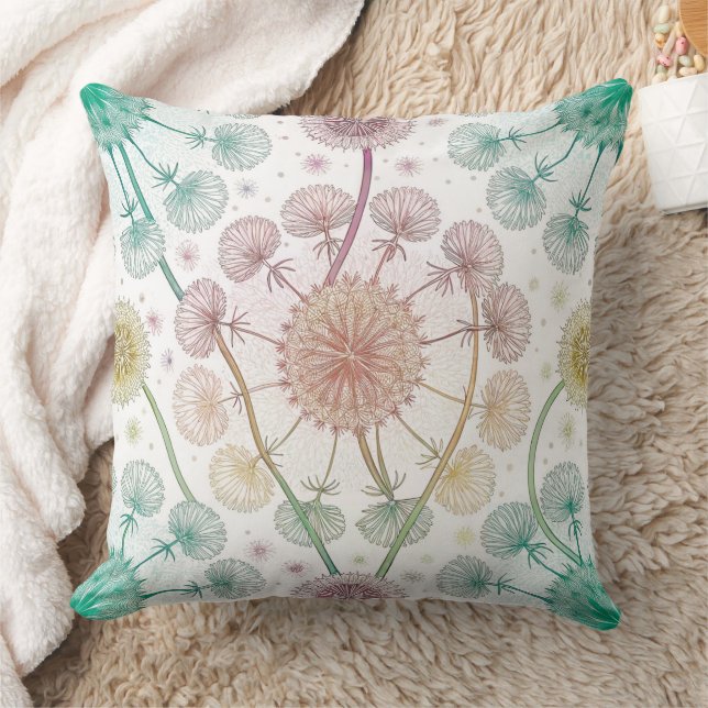 Whimsical Dandelion Breeze – Pastel Botanical Cushion (Blanket)