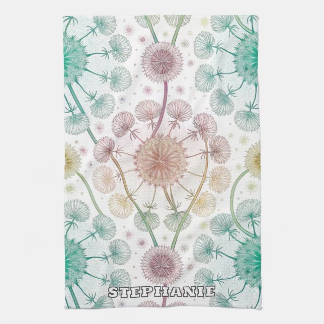 Whimsical Dandelion Breeze – Pastel Botanical Tea Towel (Vertical)