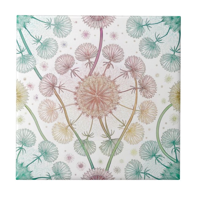 Whimsical Dandelion Breeze – Pastel Botanical Tile (Front)