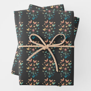 Whimsical Dandelion Butterfly Swirl Artwork Wrapping Paper Sheet