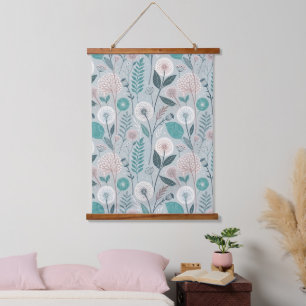 Whimsical Dandelion & Floral Folk Art Seamless (2) Hanging Tapestry