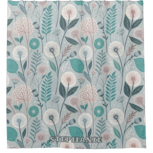 Whimsical Dandelion & Floral Folk Art Seamless (2) Shower Curtain