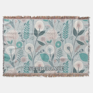 Whimsical Dandelion & Floral Folk Art Seamless (2) Throw Blanket