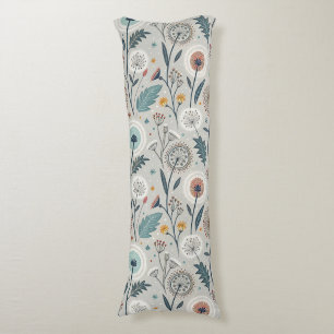 Whimsical Dandelion & Floral Folk Art Seamless Body Cushion