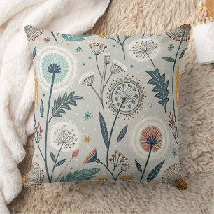 Whimsical Dandelion & Floral Folk Art Seamless Cushion