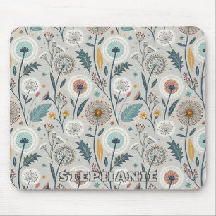 Whimsical Dandelion & Floral Folk Art Seamless Mouse Mat
