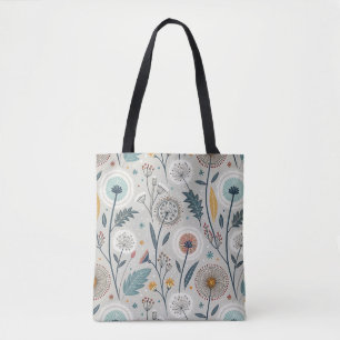 Whimsical Dandelion & Floral Folk Art Seamless Tote Bag