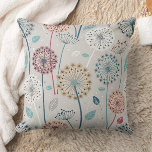Whimsical Dandelion - Red, Yellow, White & Teal Cushion