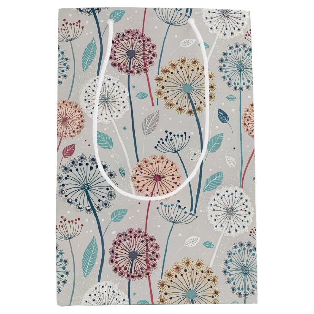 Whimsical Dandelion - Red, Yellow, White & Teal Medium Gift Bag (Front)
