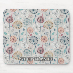 Whimsical Dandelion - Red, Yellow, White & Teal Mouse Mat