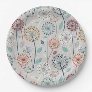 Whimsical Dandelion - Red, Yellow, White & Teal Paper Plate