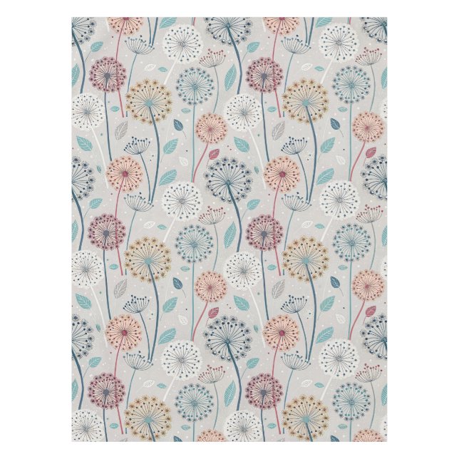 Whimsical Dandelion - Red, Yellow, White & Teal Tablecloth (Front)