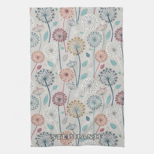 Whimsical Dandelion - Red, Yellow, White & Teal Tea Towel
