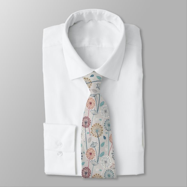 Whimsical Dandelion - Red, Yellow, White & Teal Tie (Tied)