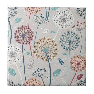 Whimsical Dandelion - Red, Yellow, White & Teal Tile