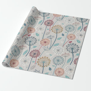 Whimsical Dandelion - Red, Yellow, White & Teal Wrapping Paper