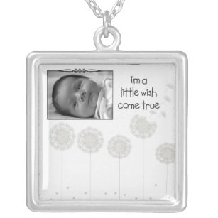 Whimsical Dandelion Seed Wish Come True Baby Photo Silver Plated Necklace