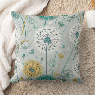 Whimsical Dandelion - Yellow, White & Teal Cushion
