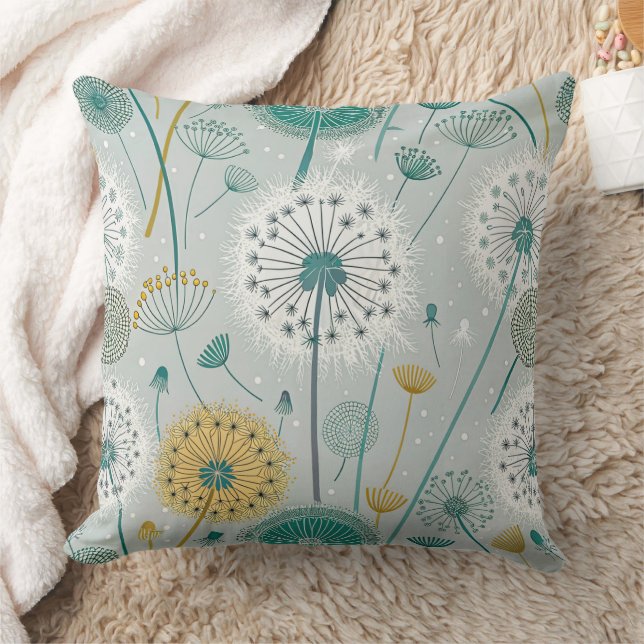 Whimsical Dandelion - Yellow, White & Teal Cushion (Blanket)
